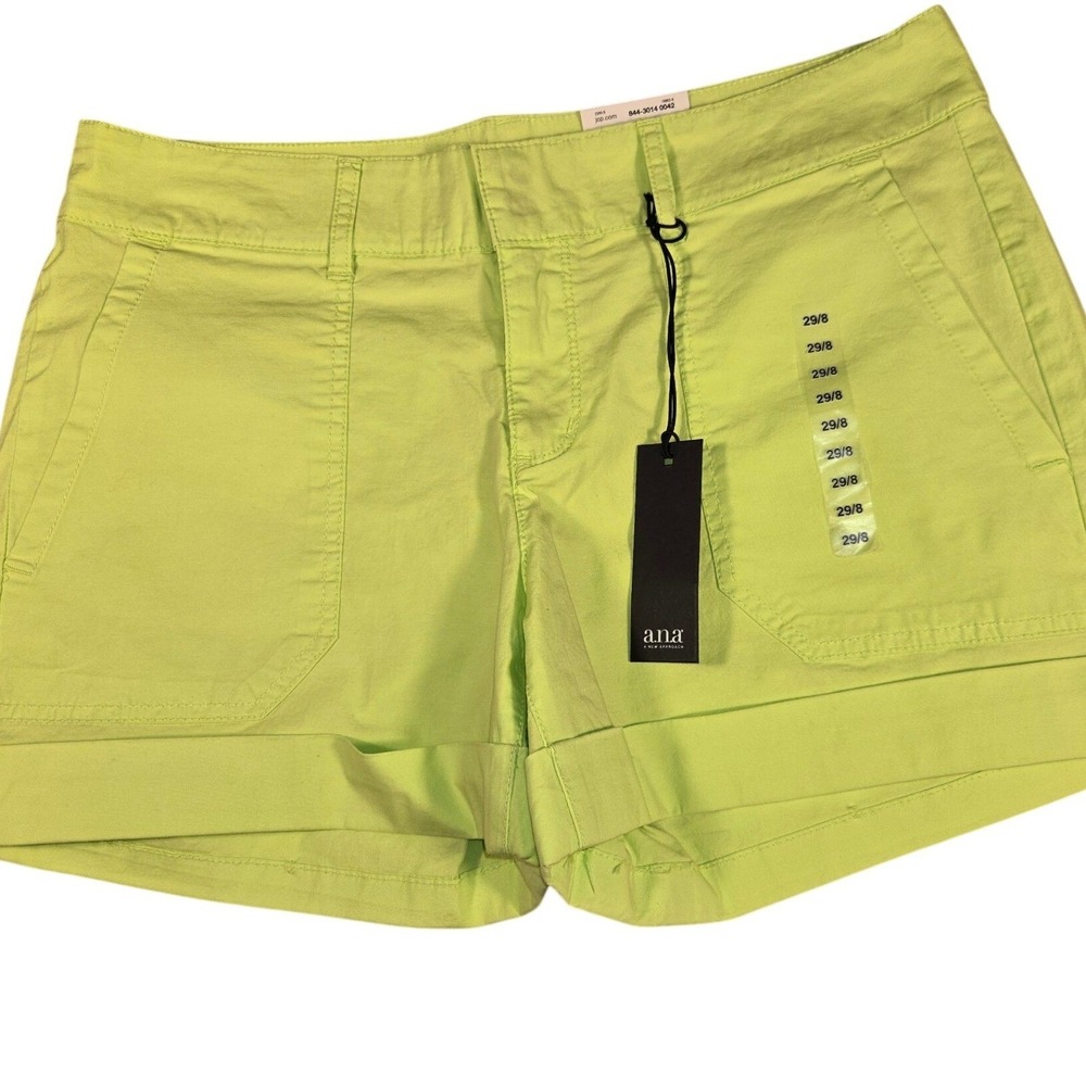 ana A New Approach Neon Lime Green Utility Cuffed Shorts Womens Size 8 29 NWT